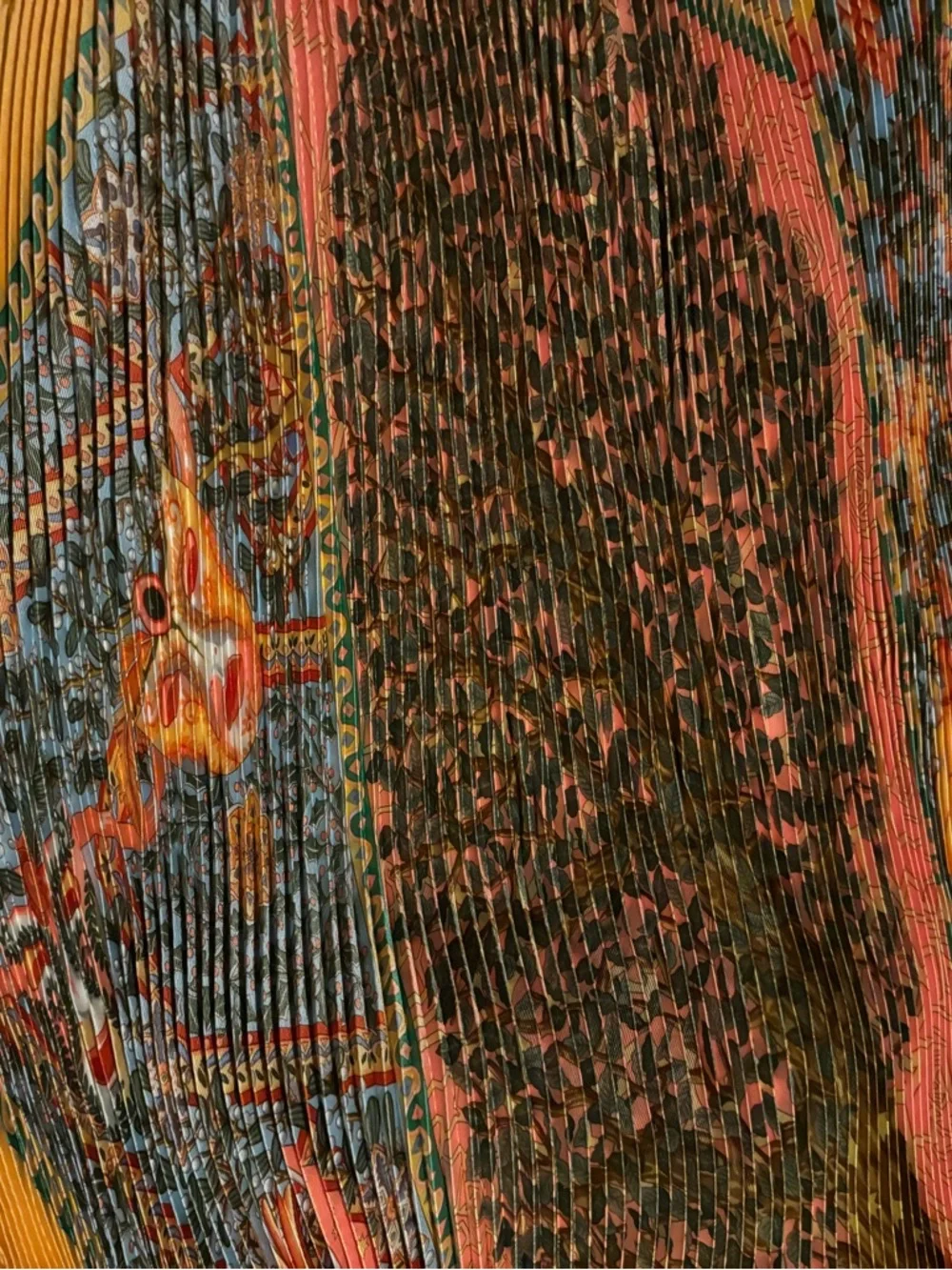 HERMES Carre 90 Pleated AXIS MUNDI Unisex Scarf Orange with box - Picture 6 of 9